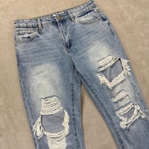 KanCan Signature Jeans Women 25 High Rise Relaxed Fit Destroyed Light Wash Denim